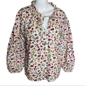 J Crew Blouse Tie Neck Floral 100% Cotton